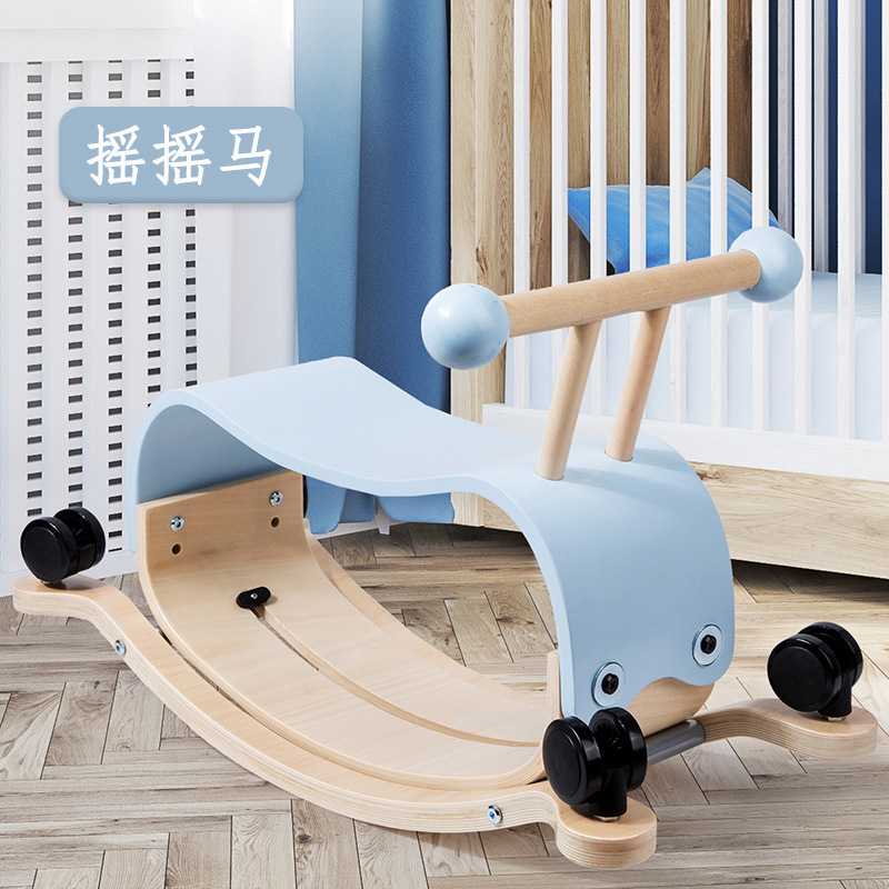 Colorful Children Wooden Kiddie Ride Horse Toddler Scooter Baby Walker Montessori Educational Activity Ride-On Kids Wooden Toys