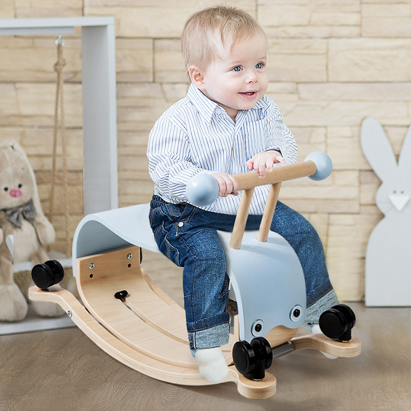 Colorful Children Wooden Kiddie Ride Horse Toddler Scooter Baby Walker Montessori Educational Activity Ride-On Kids Wooden Toys