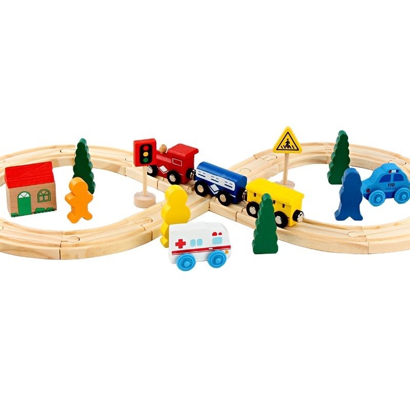 33PCS DIY Wooden Train Track Toys Wooden Railway Tracks Accessories Wood Magnetic Train Tracks Educational Toys for Kids Gift