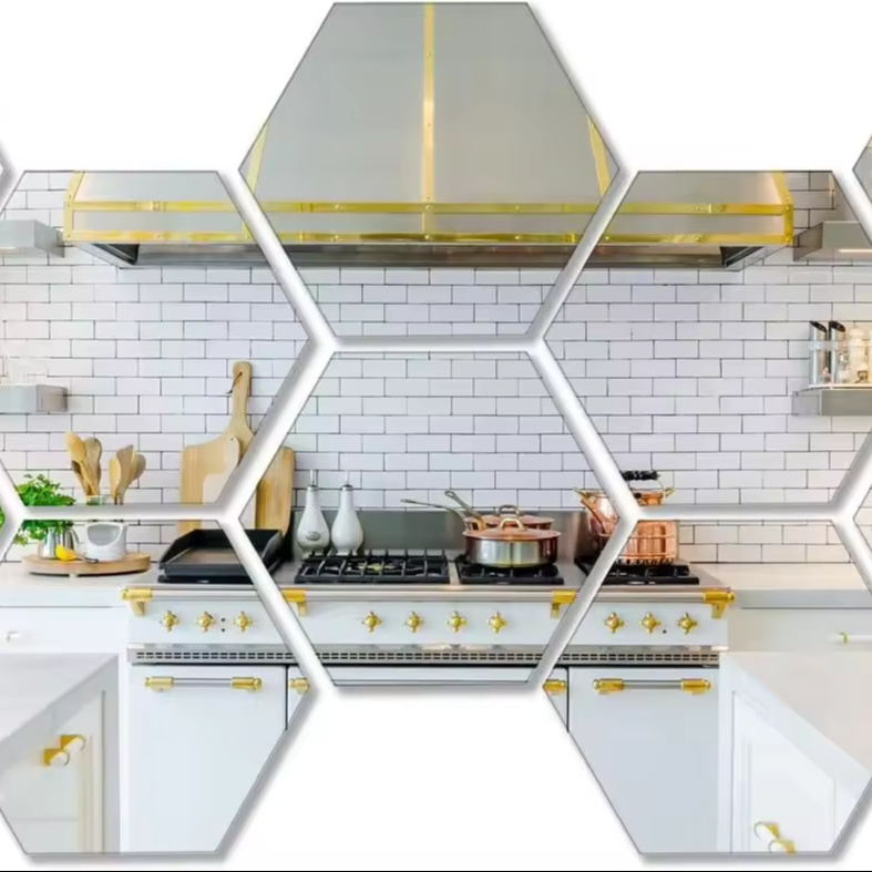 10 Pieces Hexagonal Wall Glass Mirror Decor for Home Bedroom Living Room