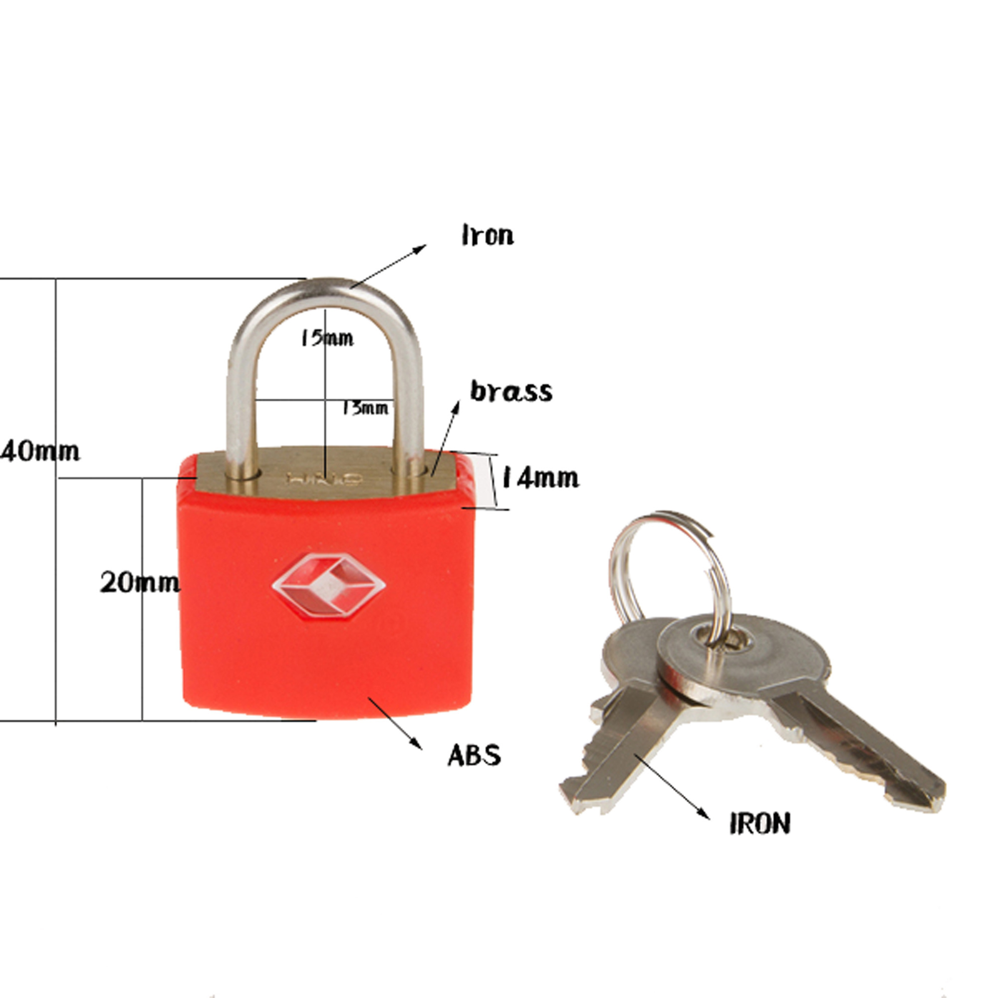 TSA-385 lock factory ABS plastic cover small brass luggage padlock TSA key lock