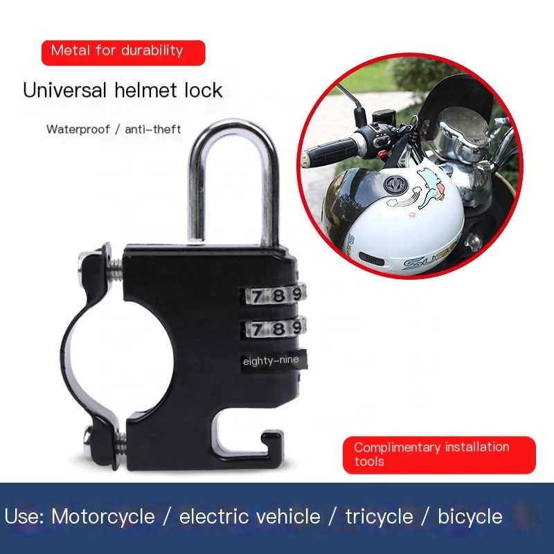 Bicycle Motorcycle CH-HL01 Helmet Handle Black Silver Anti-theft Code Lock Safety Head Lock