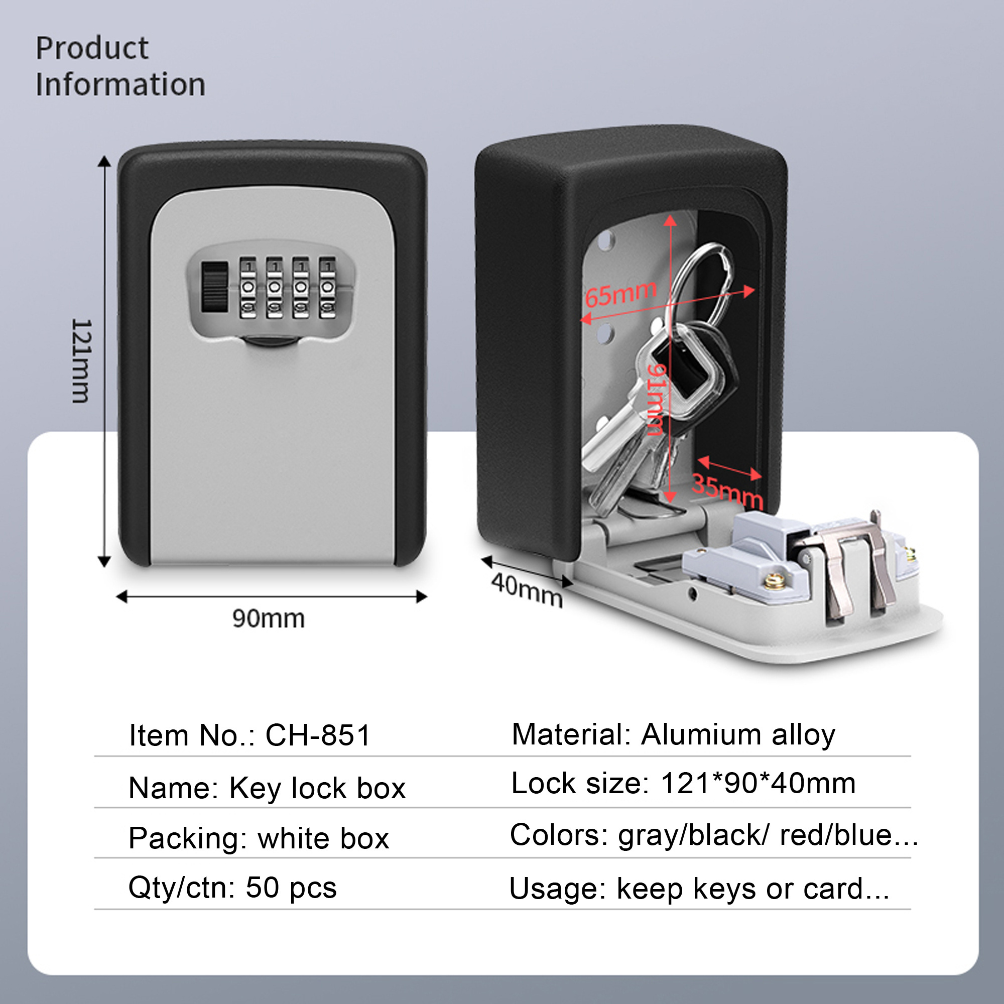 Top security CJSJ CH-851 4 digit combination high quality aluminum alloy safe key storage lock box