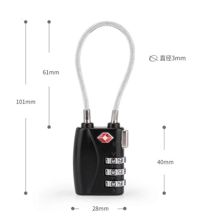 TSA-719 Travel Luggage Suitcase Travel Cable 3 Digit TSA Locks