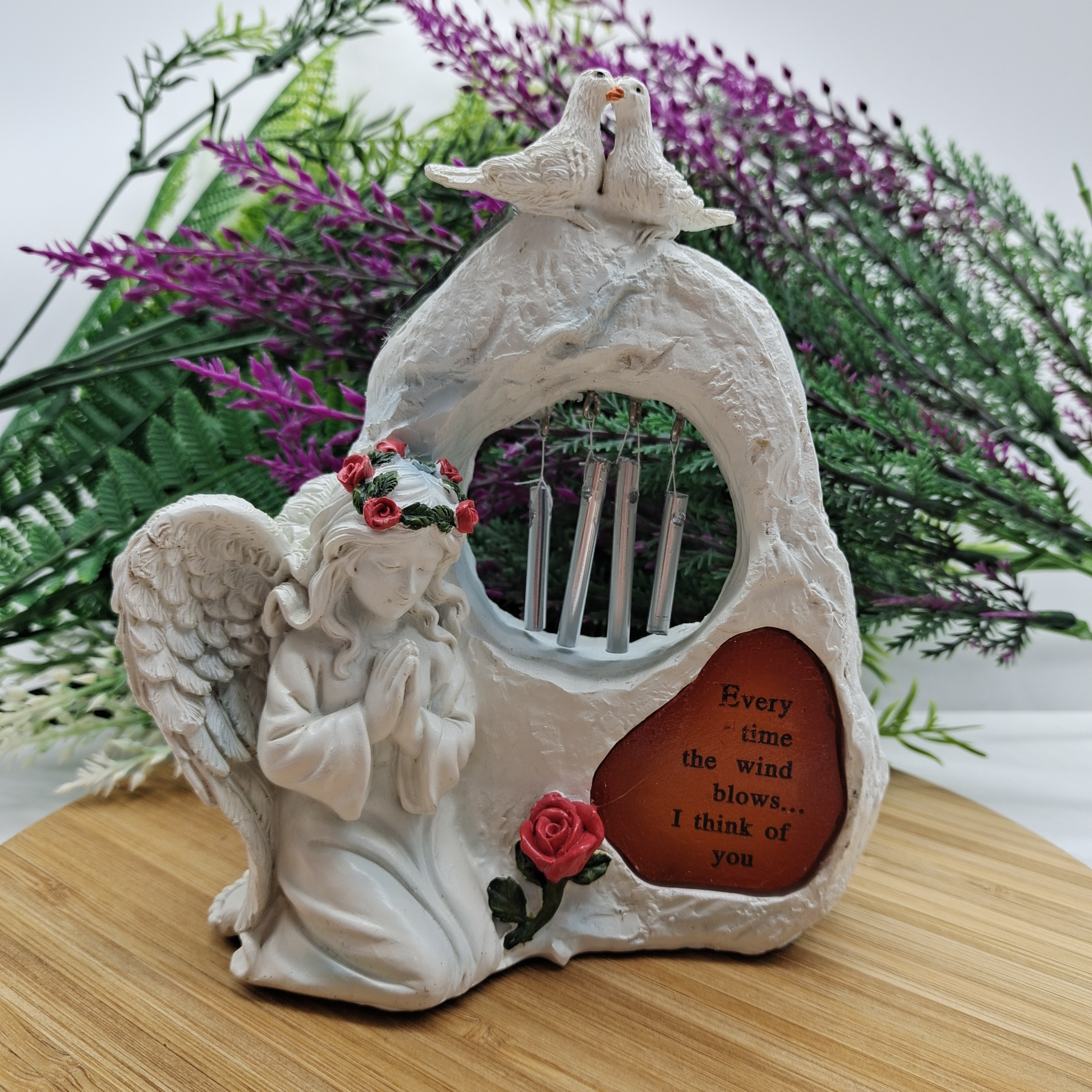 Memorial Garden Stone Sympathy Gift With Wind Chimes  Solar Led Lights cemetery  Grave Decorations