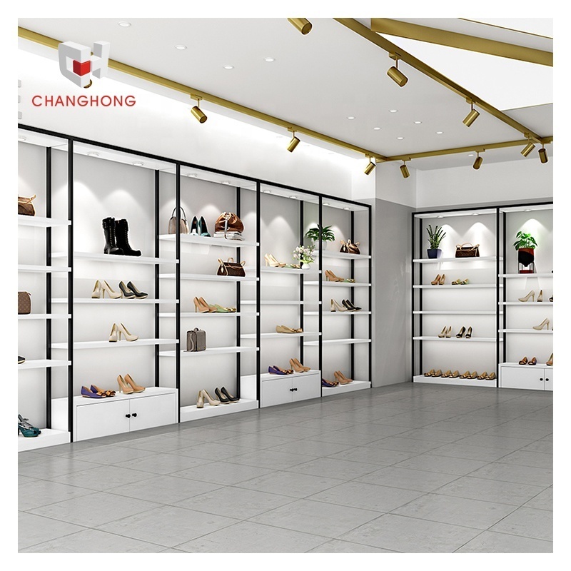 Wall metal gold shoes display shelf rack store fixtures retail bag display shelves handbag display stand cabinet