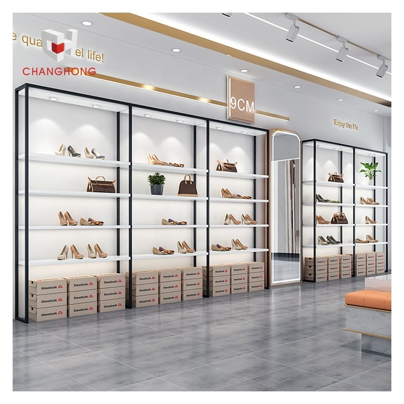 Wall metal gold shoes display shelf rack store fixtures retail bag display shelves handbag display stand cabinet