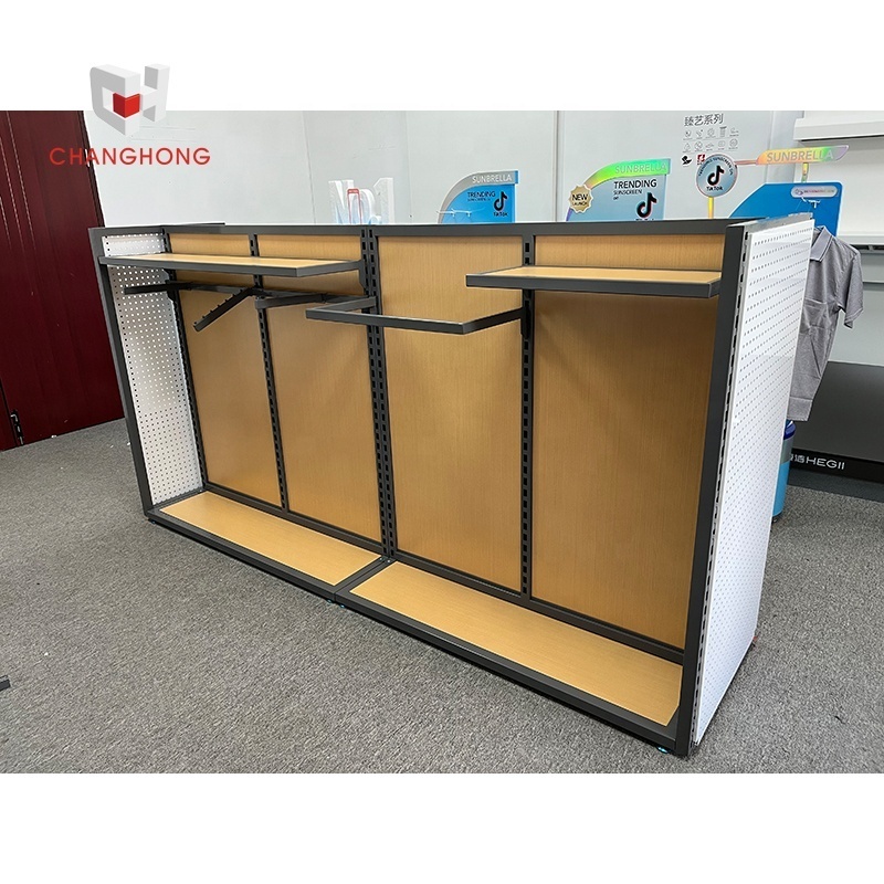 Double-sided garment sports clothing shop rail rack display fittings luxury counter clothes display racks