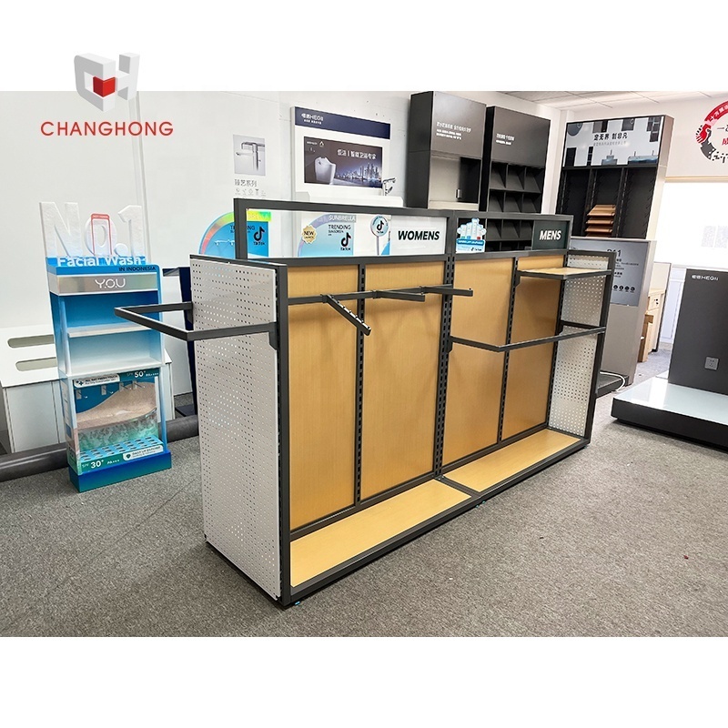 Double-sided garment sports clothing shop rail rack display fittings luxury counter clothes display racks