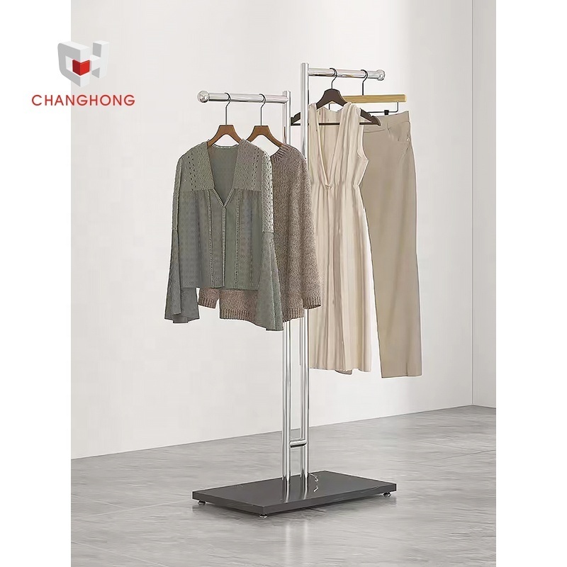 2-way t shirt sports shop fittings garment showroom clothes adjustable display rack for kiosk