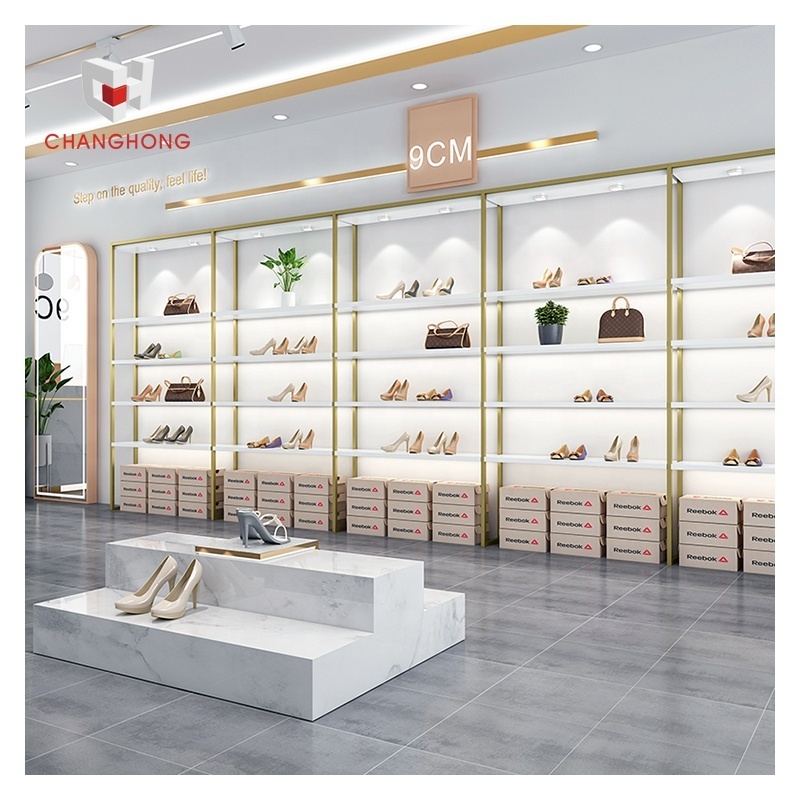 Wall metal gold shoes display shelf rack store fixtures retail bag display shelves handbag display stand cabinet