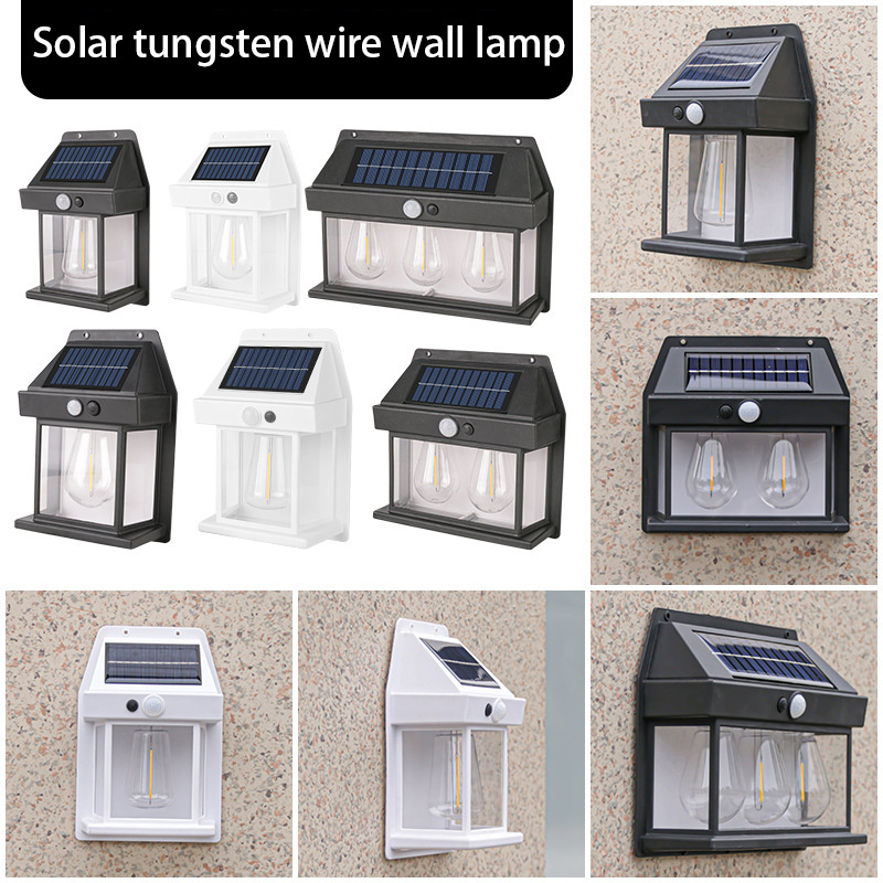 Solar Tungsten Filament Lamp Outdoor IP65 Intelligent Induction Wall Lamp Courtyard Garden Villa Lighting Night Light