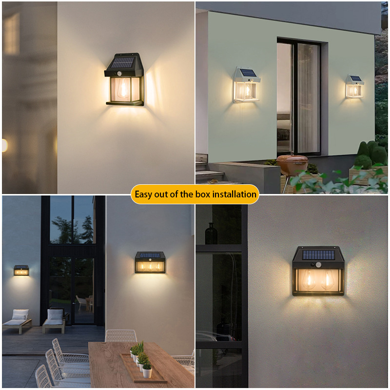 Solar Tungsten Filament Lamp Outdoor IP65 Intelligent Induction Wall Lamp Courtyard Garden Villa Lighting Night Light