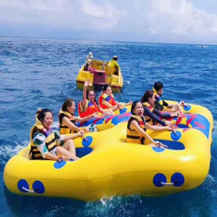 PVC 0.9mm5 people Green red  spinning inflatable flying towables surfing disco water ski tube boat water sport towable tube