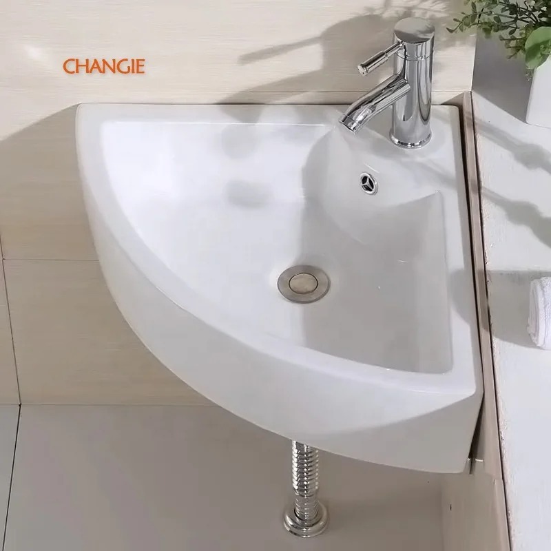 60351 hot sale modern design ceramic sanitary ware chaozhou triangular corner wall mounted bathroom vanities sink wash basin