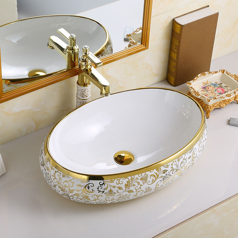 Unique Design Luxury Lavabo Countertop Art Basin Handmade Bathroom Sink Oval Ceramic Wash Basin