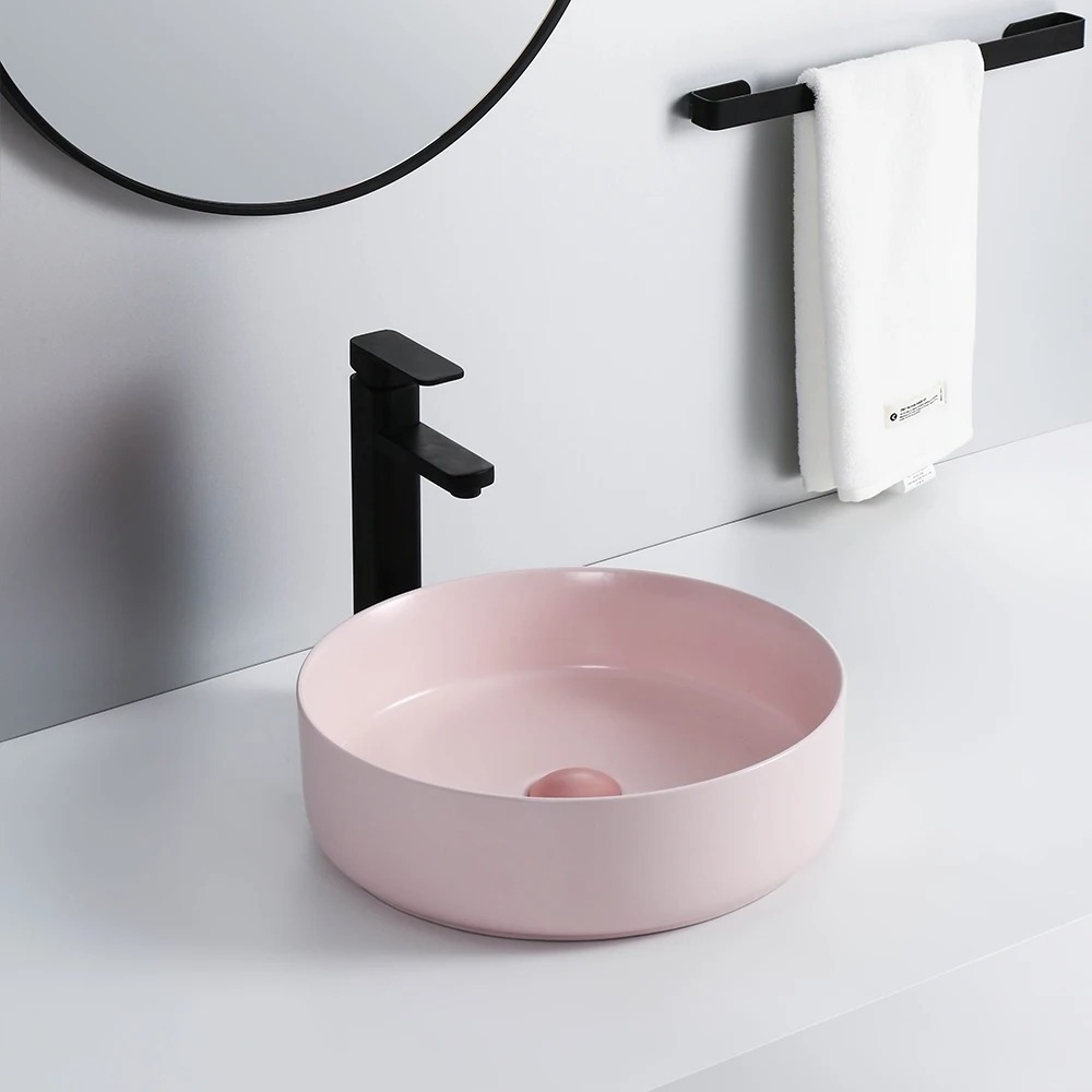 China Bathroom Basin Factory Direct Sales Ceramic Ellipse Basin Countertop Sinks Pink Basin Bathroom Sink