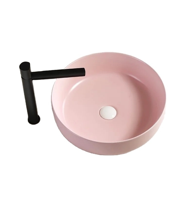 China Bathroom Basin Factory Direct Sales Ceramic Ellipse Basin Countertop Sinks Pink Basin Bathroom Sink