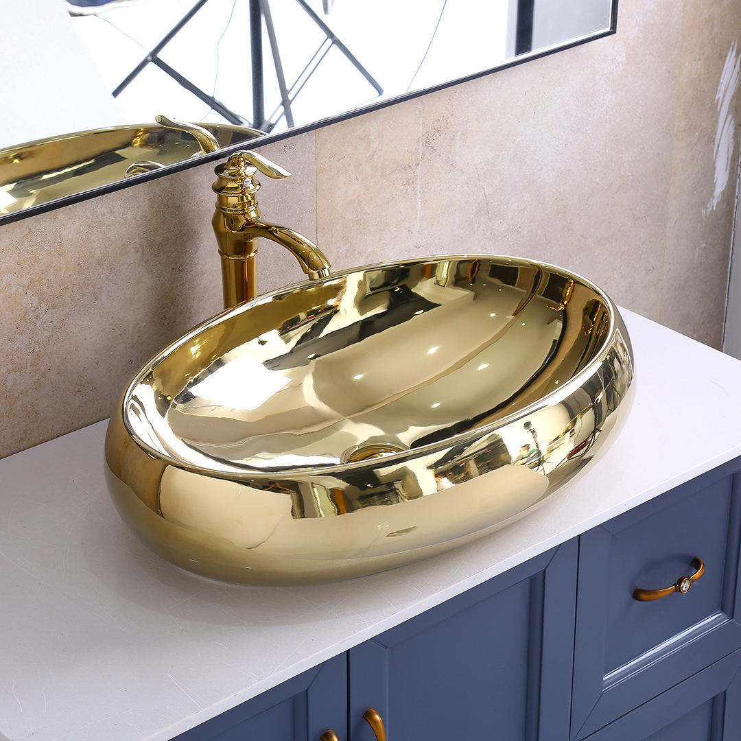 Unique Design Luxury Lavabo Countertop Art Basin Handmade Bathroom Sink Oval Ceramic Wash Basin