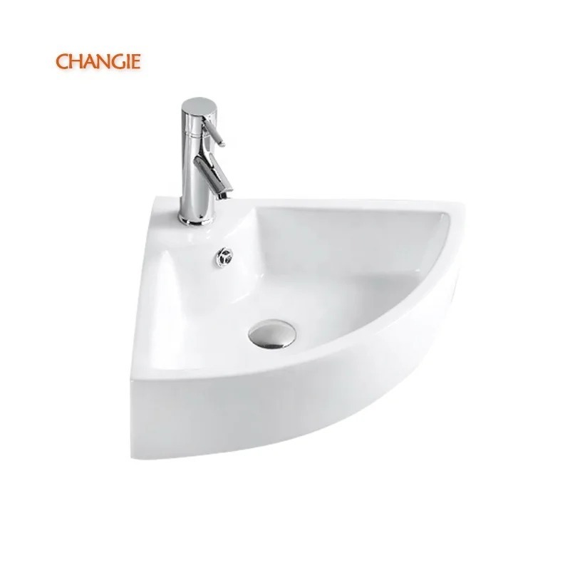 60351 hot sale modern design ceramic sanitary ware chaozhou triangular corner wall mounted bathroom vanities sink wash basin