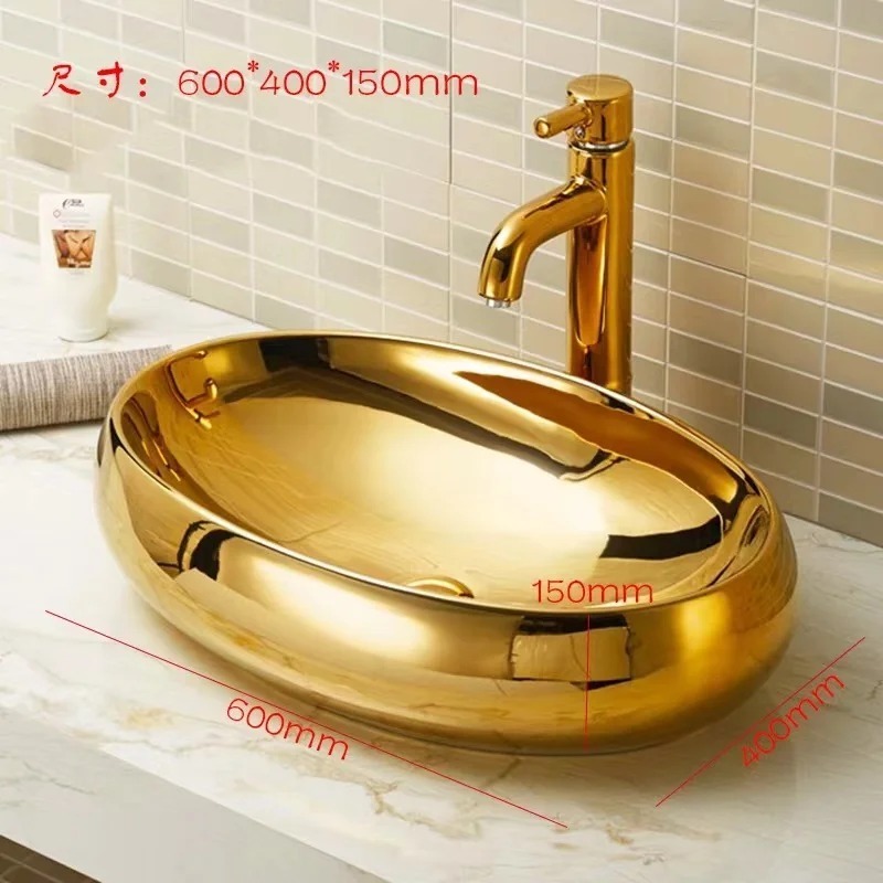 Unique Design Luxury Lavabo Countertop Art Basin Handmade Bathroom Sink Oval Ceramic Wash Basin