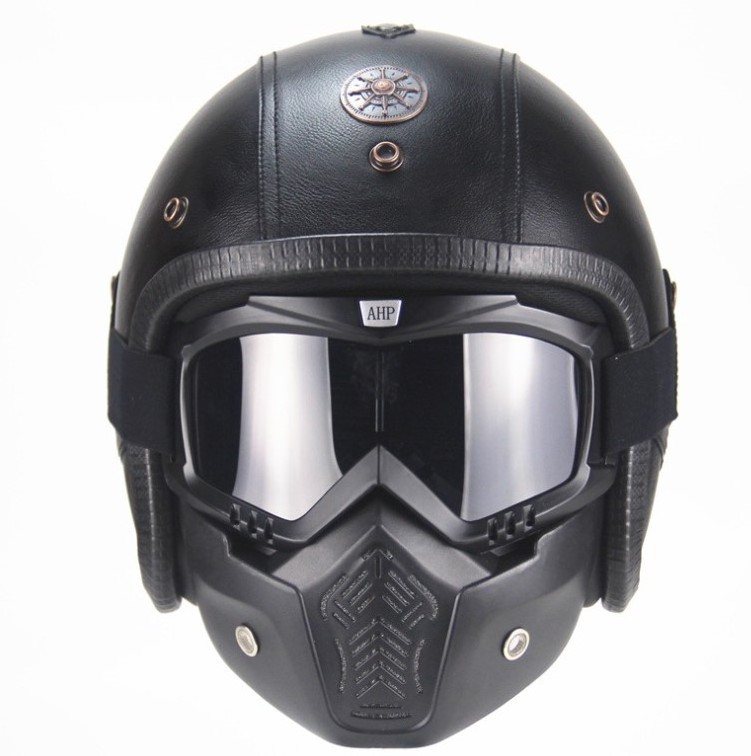 TK03 Open face  Pu Leather Motorcycle Helmet Men Women Carbon Fiber Pattern 3/4 Open Face helmet motorcycle riding Safety Helmet