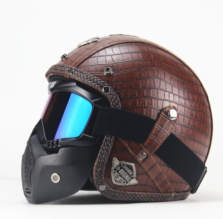 TK03 Open face  Pu Leather Motorcycle Helmet Men Women Carbon Fiber Pattern 3/4 Open Face helmet motorcycle riding Safety Helmet