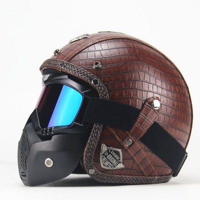 TK03 Open face  Pu Leather Motorcycle Helmet Men Women Carbon Fiber Pattern 3/4 Open Face helmet motorcycle riding Safety Helmet