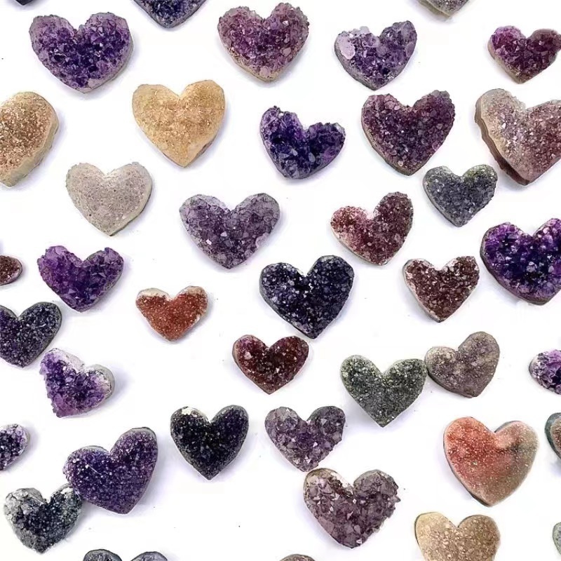 Wholesale  Mini Amethyst cluster heart Natural Crystal Stone crafts home decor  crystals healing stones