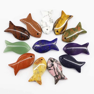 Customized natural mix colour  crystal carving Pendant fishes semi-precious stone DIY necklace pendant  for  gift