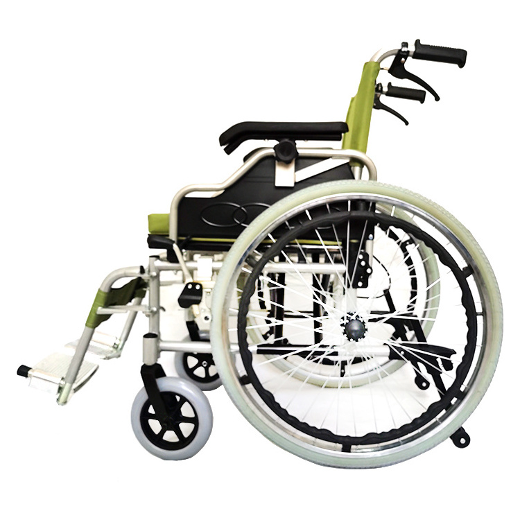 Cheap factory price safety and durable green color manual wheelchairs for people with special needs