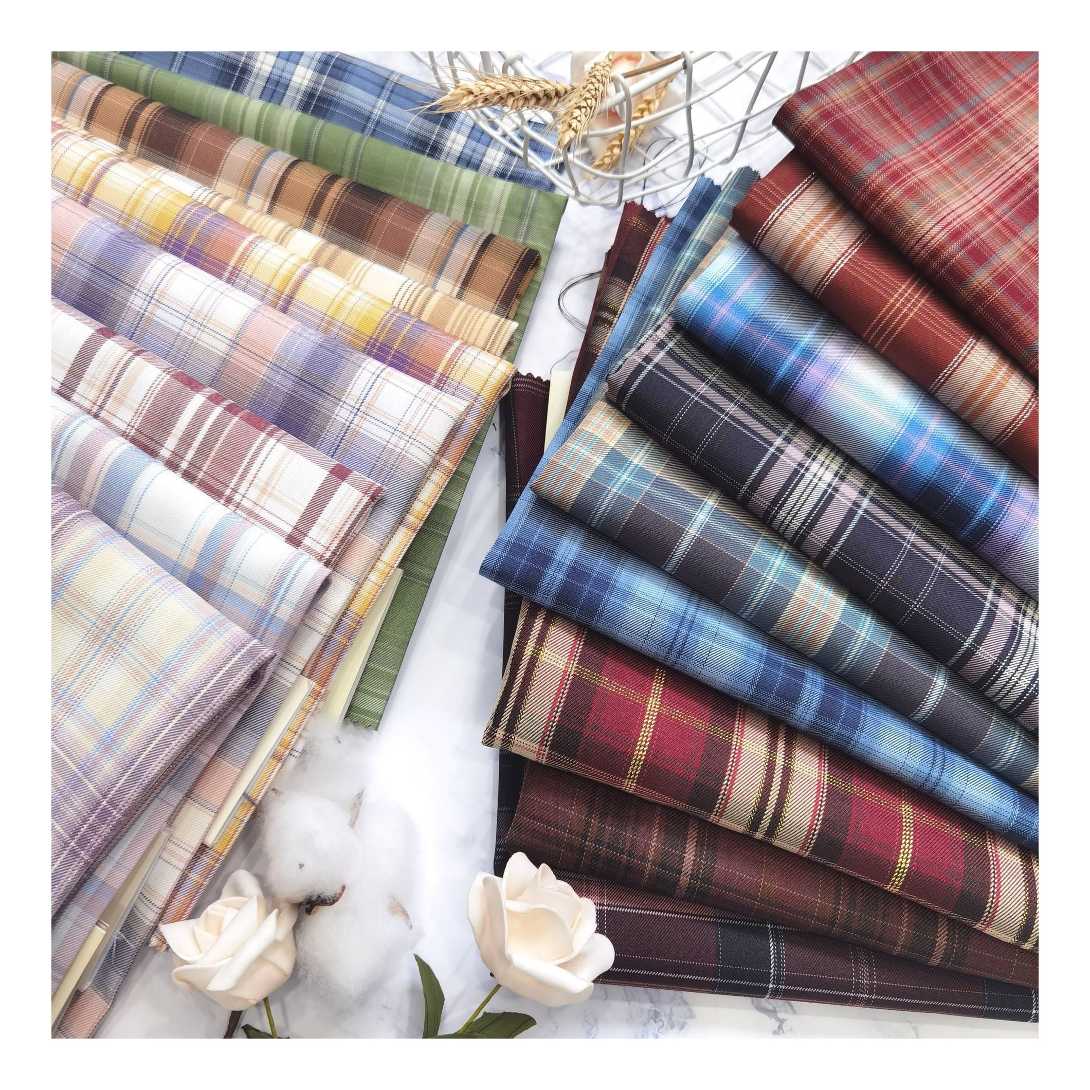 customized yarn dyed fabric 100% polyester custom color and design yarn dyed plaid fabric for garments support make to order