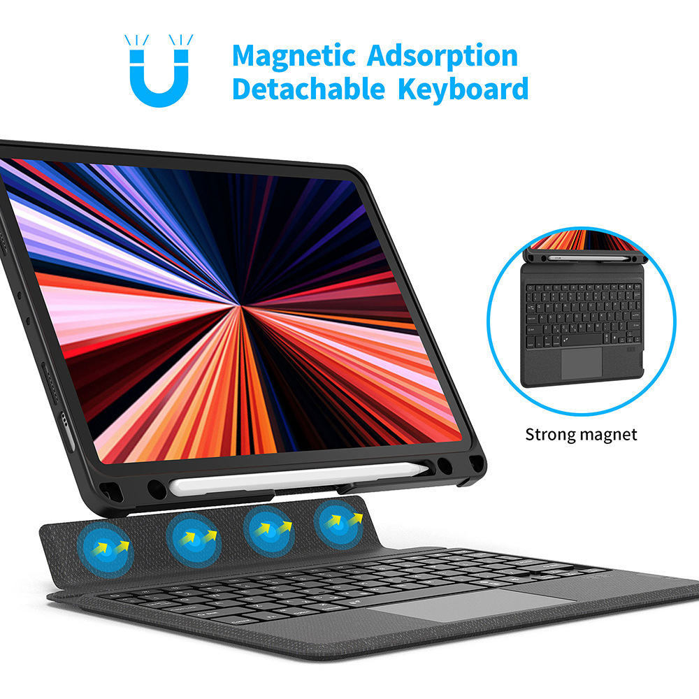 OEM Custom Magnetic Detachable Silicone Protective Case for iPad Air 4th 5th Pro 12.9 iPad Keyboard Case with Keyboard trackpad