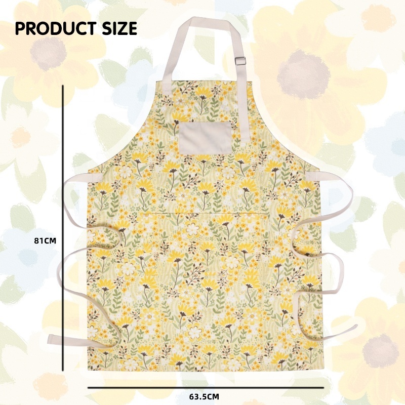 CHANGRONG Wholesale Custom Print Logo Women 2 Pocket Adjustable Cotton Polyester Bib Kitchen Apron