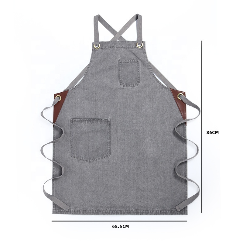 CHANGRONG Custom Unisex adjustable multi pocket denim apron for Chef Kitchen BBQ