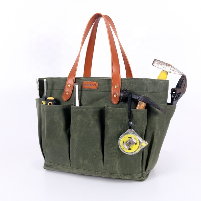 CHANGRONG custom canvas garden tote tool bag with 8 pockets