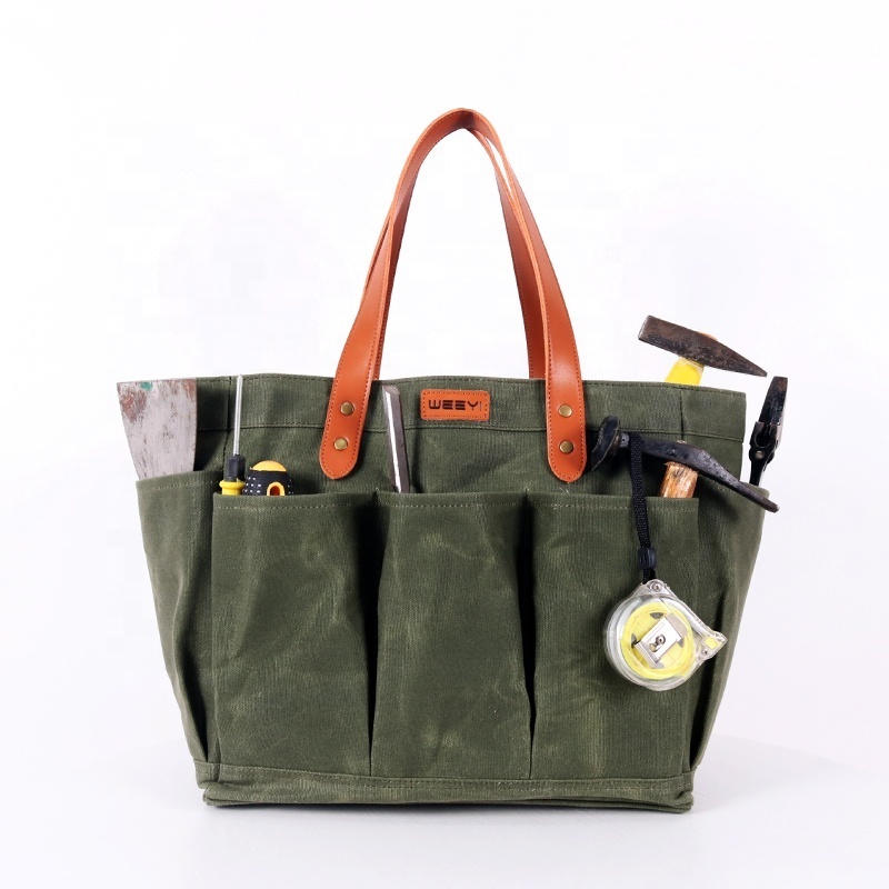 CHANGRONG custom canvas garden tote tool bag with 8 pockets