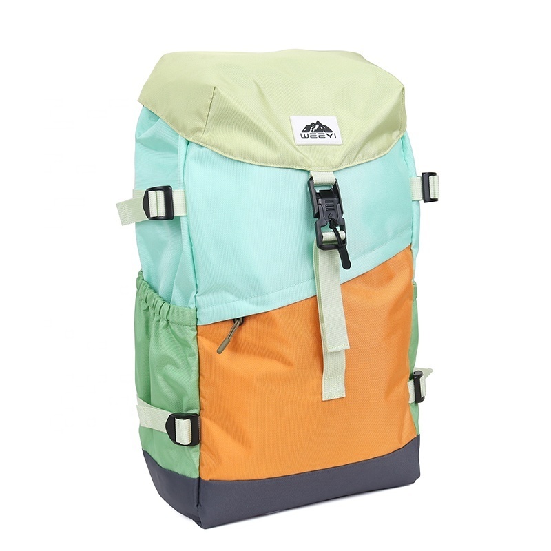 CHANGRONG Custom recycled lightweight waterproof polyester laptop color block backpack custom logo