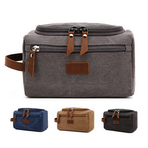 CHANGRONG Custom Large Capacity Vintage men canvas Travel Shaving Bag Hanging cosmetic bag