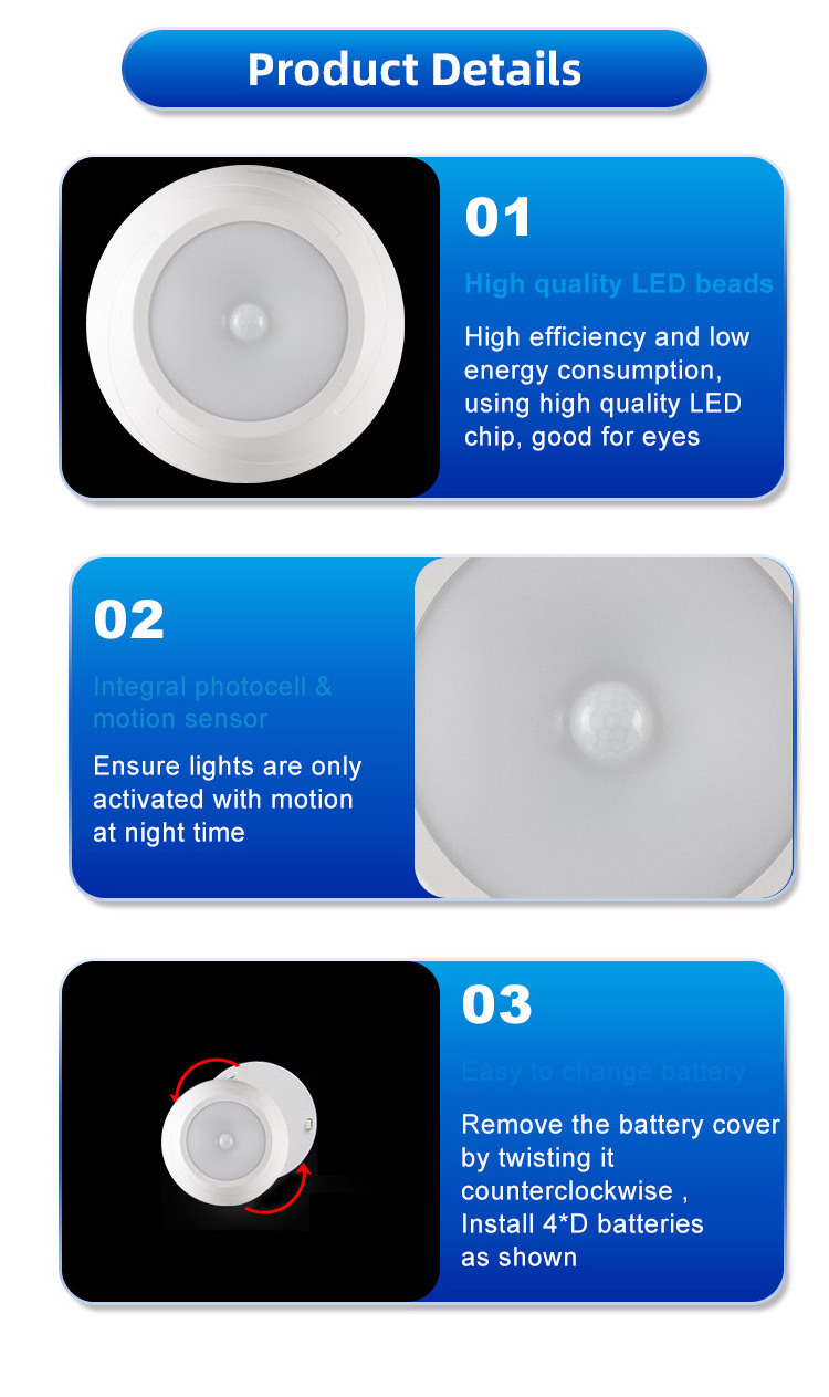 24pcs Activated Ceiling Wall LED Light Indoor Battery Operated Wireless LED Motion Sensor Night Light