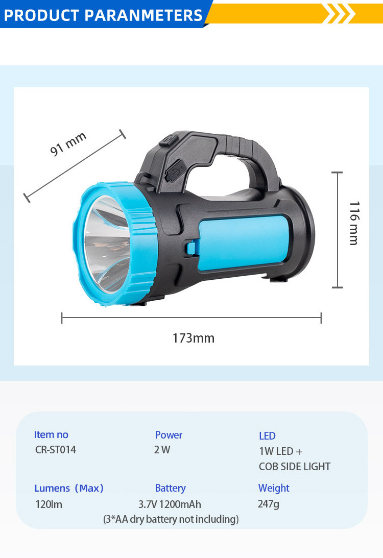 CHANGRONG Rechargeable LED Torch Two sided Camping Light Emergency Light Big Flashlight but Lightweight