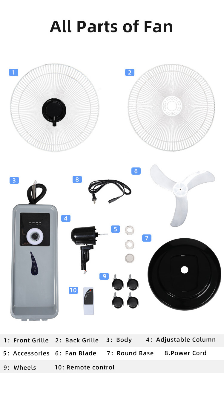 CHANGRONG Electric solar house fan portable rechargeable fan 16 inch spray mist fan with cooling