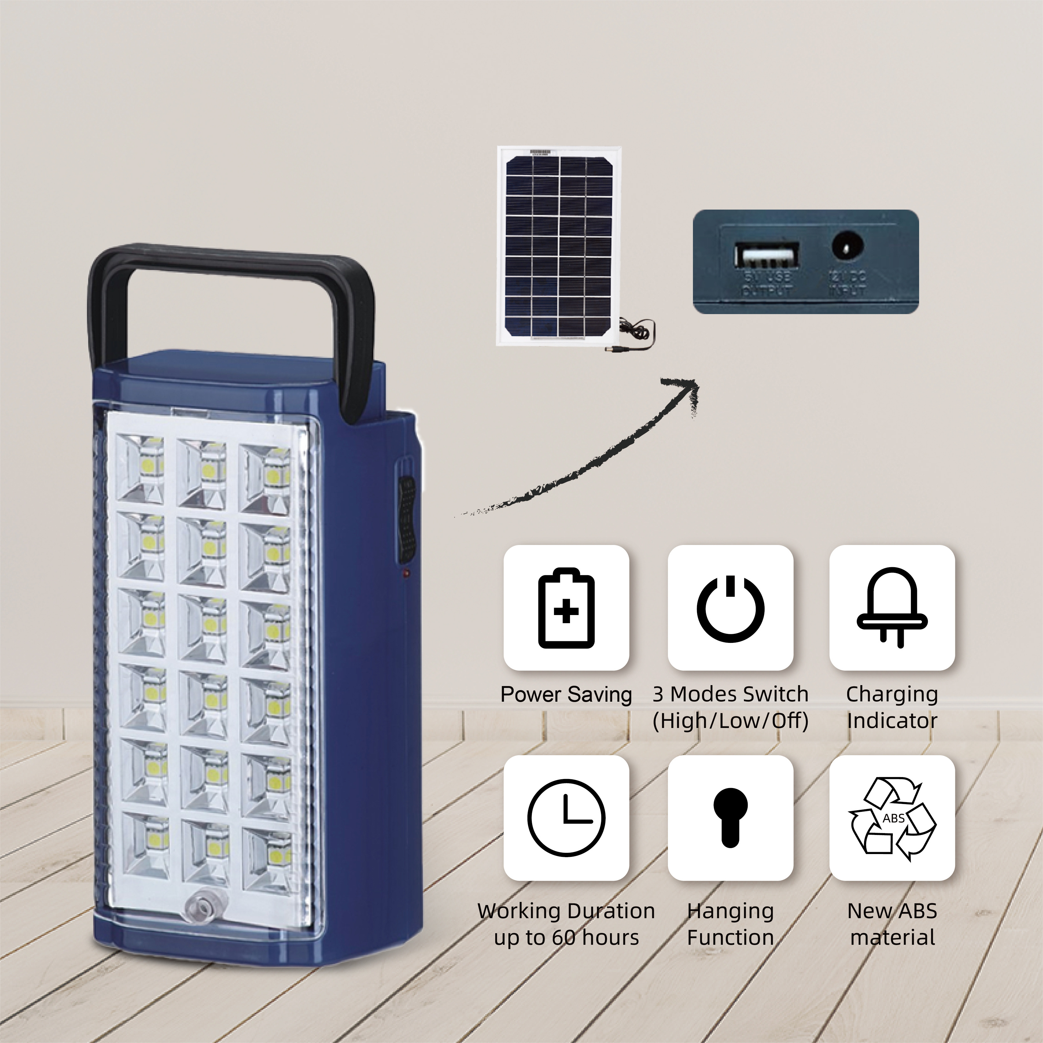 Rechargeable LED Lantern LED Light with power bank and solar charging long lasting up to 60 hours