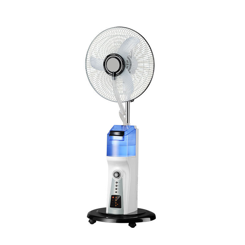 Changrong 16 inch solar rechargeable mist fan standing cooling air fan with LED night light and water tank