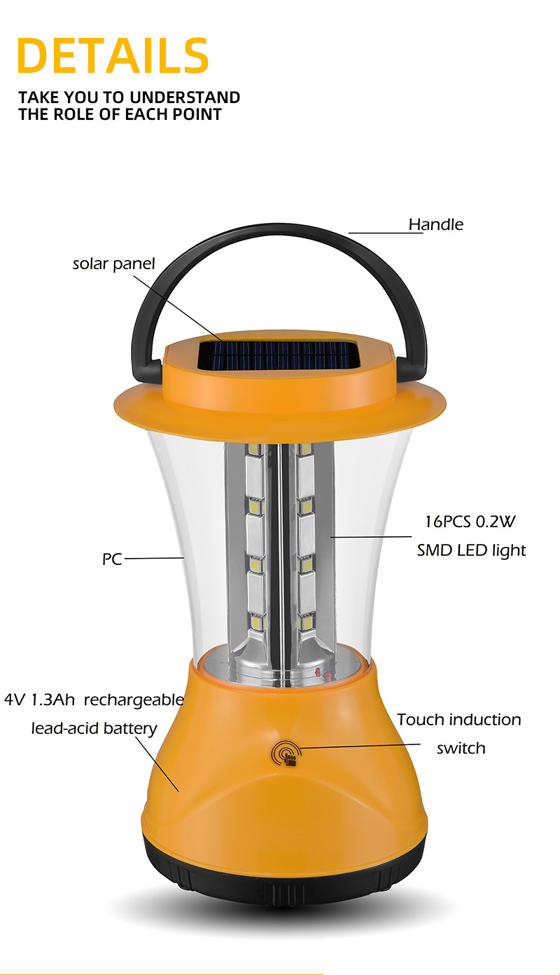 Solar Lantern with Dimmer Touch Button with Solar Panel Camping Solar Lantern