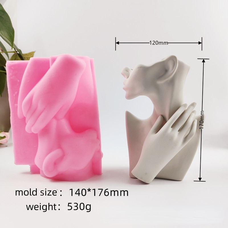 3D Face Vase Silicone Mold Female Body Bust Pot Mould Pen Holder Cement Concrete Casting Planter Mold