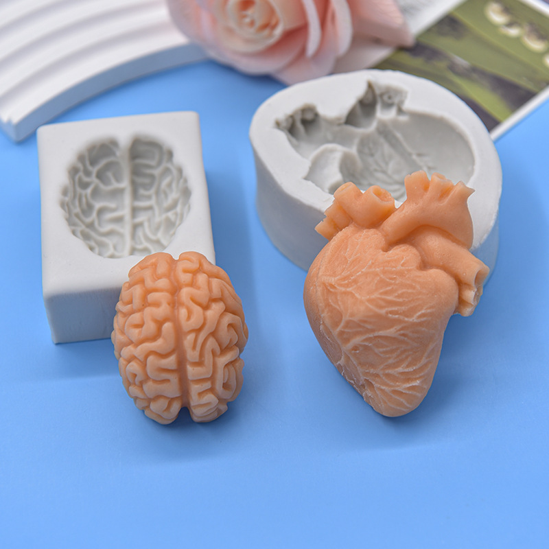 Brain Heart Silicone Mold DIY Flip Candy Chocolate Cake Decorating Tools Human Organs Modeling Candle Ornaments