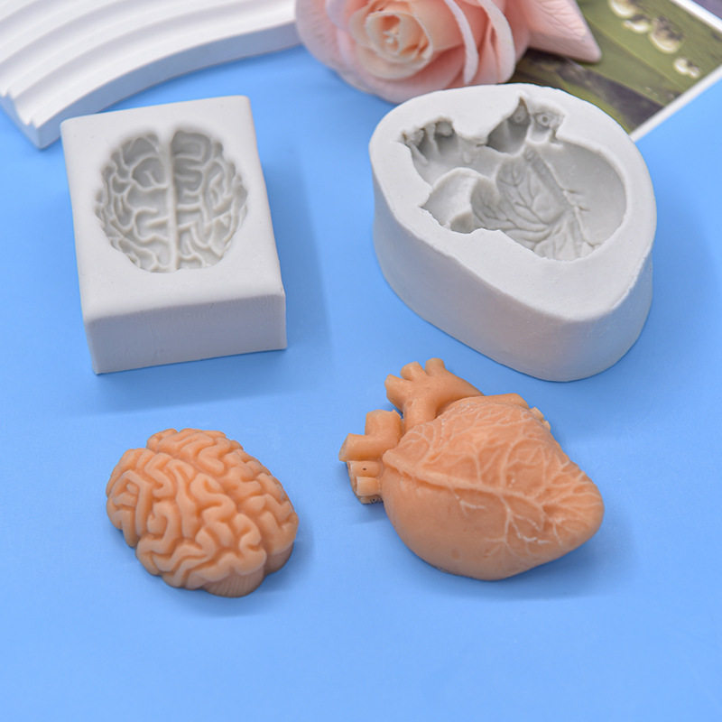 Brain Heart Silicone Mold DIY Flip Candy Chocolate Cake Decorating Tools Human Organs Modeling Candle Ornaments