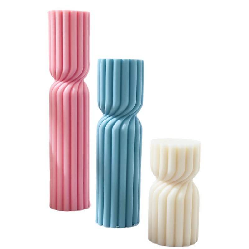 Striped Pillar Candle Mold Cylindrical Aesthetic Silicone Mould Soy Wax Geometric Abstract Gypsum Candle Making Molds