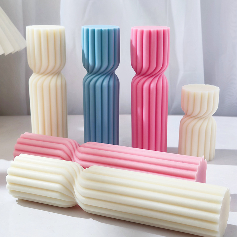 Striped Pillar Candle Mold Cylindrical Aesthetic Silicone Mould Soy Wax Geometric Abstract Gypsum Candle Making Molds